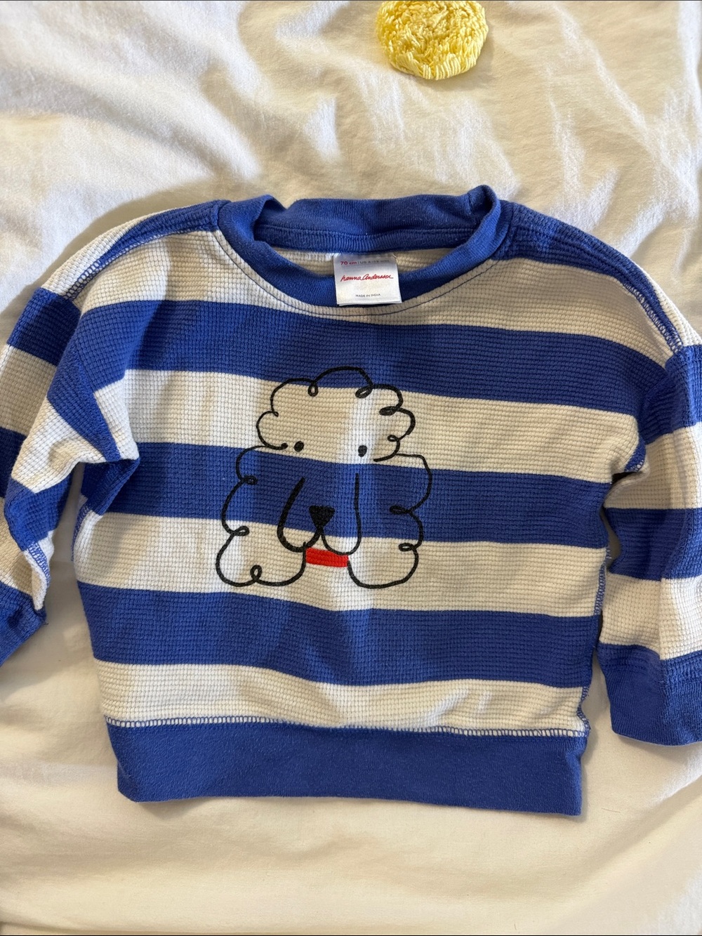 Hanna Andersson Blue and White Striped Kids Sweatshirt with Puppy Face